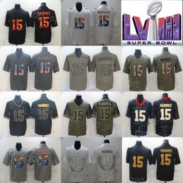 Uomo Calcio Super Bowls 15 Patrick Mahomes Maglia Canapa Grigio Drift Arcobaleno Dea Leopardo Grano Sillabazione USMC Vapor Colore Rush Ricamo Army Green Uniforme