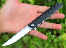 Promotion Flipper Folding Knife 8Cr14Mov Satin Drop Point Blade Black G10 & Stainless Steel Handle Ball Bearing Fast opening EDC Pocket Knives