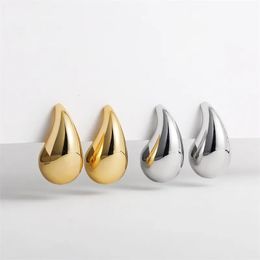 Retro gold-plated thick round top dangling earrings women's smooth stainless steel thick tear drop earrings Dupes lightweight rings 240129