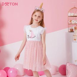 Girl Dresses DXTON Summer Girls Dress Unicorn Cartoon Splicing Mesh Party Princess For 3 To 8 Years Birthday Elegant Clothes