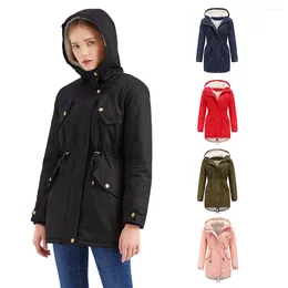 Women's Trench Coats Autumn And Winter Women's Solid Colour Hooded Parka Super Thick Fleece Padded Coat