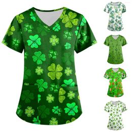 Women's T Shirts Fashion V-Neck Short Sleeve Workwears With Pockets St. Patrick'S Day Printed Tops Blouse T-Shirt 2024