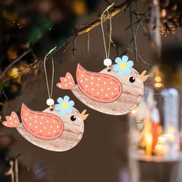 Easter decoration with 2 wooden hummingbird statues cute and vivid bird pendants garden decoration accessories 240129