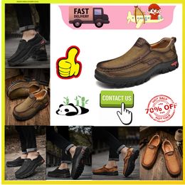 Hiking Shoes Casual Platform Flat Luxury Designer Leather shoes genuine leather oversized loafers for men Anti slip resistant leather Training sneakers