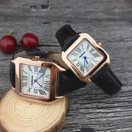 top rose gold square designer watch men and women couples red pink leather waterproof bracelet Montede fashion gold bracelet ladie207s