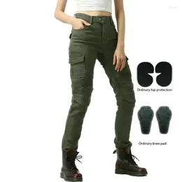 Motorcycle Apparel Army Green Riding Pants For Women Volero Protetive Straight Jeans Female Knight Daily Casual Trousers