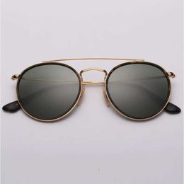 2024 Top Quality Women Men Glass Lenses Women's 3647n Double Bridge Round Sunglasses Male Lentes De Sol Gafas 9999rrr