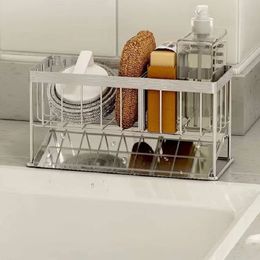 Home Storage Baskets 304 Stainless Steel Sink Sponge Rag Drain Rack Kitchen Supplies Countertop Multifunctional Shelving 240125