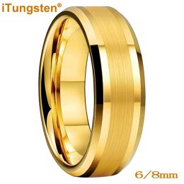 Rings iTungsten 6mm 8mm Engagement Wedding Band Gold Plated Tungsten Finger Ring for Men Women Couple Fashion Jewelry Comfort Fit