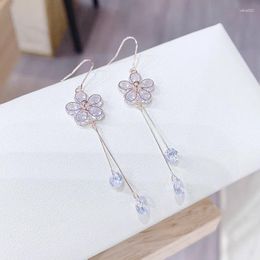 Stud Earrings Girls Simple Long Flower Tassel Aesthetic Student S925 Silver Needle Female Ear Accessories