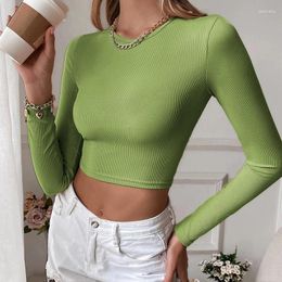 Women's T Shirts Fashion Women T-shirt Long Sleeve Tops Solid Slim Fit Ladies Crop Top Spring Summer Woman Clothing Loungewear Sexy Backless