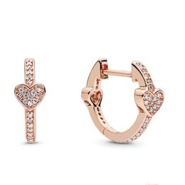 T GG 18k rose gold heart hoop earrings s925 sterling silver w clear cz stone original box Jewellery womens christmas gift