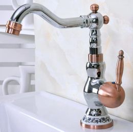 Bathroom Sink Faucets Chrome Antique Red Copper Deck Mounted Kitchen Faucet Basin Mixer And Cold Water Tap Lnf905