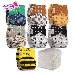 Littles Bloomz7 Diapers 7 Inserts In One Set Baby Washable Reusable Real Cloth Pocket Ecological Nappy Diaper Cover Boy Girl 240125