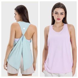 LU-1913 Women Back Swing Split Butterfly Strap Sports Vest Ice Breathable Hollow Back Yoga Clothes Top