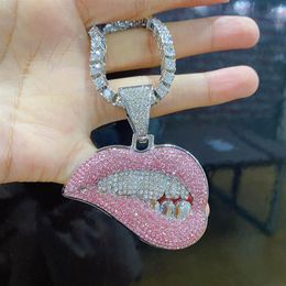 Lips Cubic Zirconia Pendant Necklaces Iced Out Tennis Cuban Chain Rapper Mens Hip Hop Jewelry Necklace Bracelets Gold Silver Miami251C