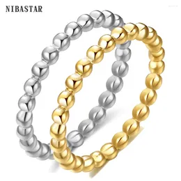 Cluster Rings NIBASTAR Beads Water Ripple Ring For Women Simple Fashion Beaded Stainless Steel Mini Jewelry Gift