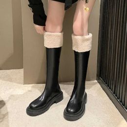 Boots Shoes for Women 2023 New Korean Fashion Round Toe Women's Knee-High Boots Winter Fur Warm Platform High Boots Zapatos De MujerL2401