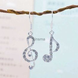 Stud Fashion Romantic Elegent Drop Earrings Rhinestone Asymmetriy Musical Note Silver Color Jewelry For Women Girl Party Wedding YQ240129