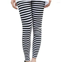 Women's Leggings Women Ankle Length Skinny Black White Horizontal Striped Pants Tights