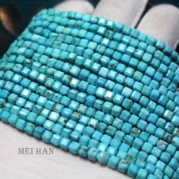 Alloy Meihan (2 strands/set) Charming Turquoise Faceted Cube 3.5mm loose stone beads for Jewellery making design DIY bracelet