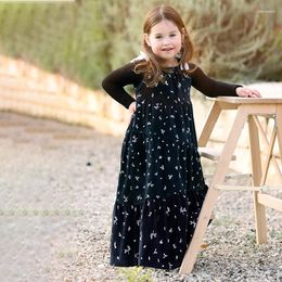 Girl Dresses Girls Maxi Dress Black Velour Winter Robe 4 Diagonal Closed Layers Clothes Lace Ribbon Suspenders Size 3-20 Years