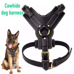 Harnesses Real Leather Dog Harness With Leash Adjustable Strap German Shepherd Labrador Pitbull Husky Training Dog Vest Pet Products