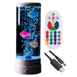 Night Lights 16 Colour Changing Bubble Fish Lamp USB Plug-in Mini Lava With Remote Control Light For Kids Adults Gift