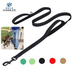 Apparel KOMMILIFE Reflective Dog Leash Double Handle Pet Leash For Dogs Soft Padded Nylon Lead 150180cm Pet Dog Trainning Rope