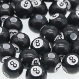 Lucite Chongai 50pcs/500g Acrylic Big Hole Billiards Black 8 Word Ball Beads for Jewellery Making