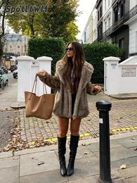 Women Thicken Warm Faux Fur Mid Length Coat Fashion Big Lapel Long Sleeve Fluffy Plush Jackets Winter Lady Loose Streetwear 240125