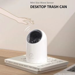 Mini Size Cute Intelligent Wave Sensor Induction Desktop Trash Can for Living Room Bathroom Ofiice Desk Anti Pinching Waste Bin 240119