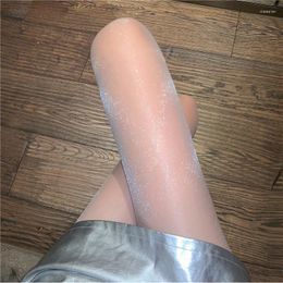 Women Socks Shiny Crystal Pearlescent Female Online Influencer Summer Thin Stockings Anti-Snagging Silver Horse