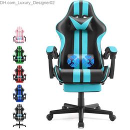 Other Furniture New Massage Racing Chair for GamingErgonomic Office Chair with Retractable Footrest Q240129