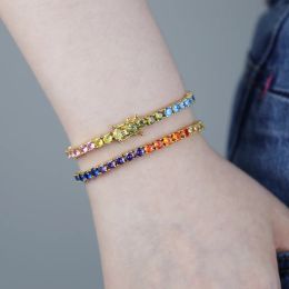 Bracelets 2022New arrived Tennis round Cubic Zirconia Bracelet For Women girl Luxury Jewelry Gold Plated Rainbow Cz Gorgeous Trendy Bangle