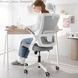 Other Furniture Back Headrest Adjustable Height and Home Office Computer Desk Lumbar Support Padded Flip-up Armrest Swivel Office Chair Grey Q240129