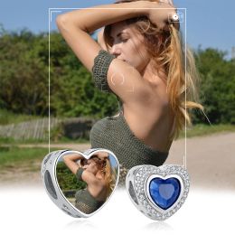 Tools ELESHE Genuine 925 Sterling Silver Blue Crystal Love Heart Charm Personalised Photo Bead Fit Original Bracelet Women DIY Jewellery