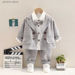 Clothing Sets Autumn 0-5-year-old baby lattice long sleeve gentleman suit boys' fashion bow tie suit coat three piece banquet host formal dres