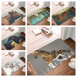 Carpets Oil Painting Horse House Doormat Bedroom Decor 3D Print Animal Floor Door Mat Non-Slip Soft Flannel Carpet Outdoor