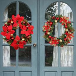 40cm Artificial Christmas Red Flower Wreath for Front Door Window Wall Decorations Garland 2024 Ornament 240119