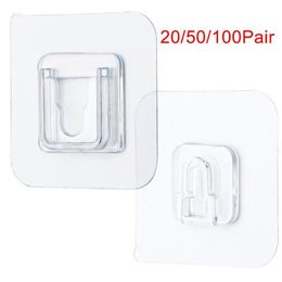 100 50 20 Pair Double Sided Adhesive Wall Hooks Wall Hanger Transparent Suction Cup Sucker Hook Waterproof Reusable Drop239z
