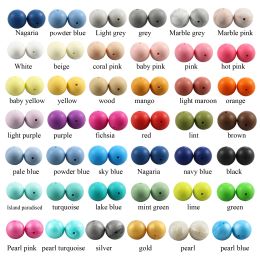 Beads 2022 New DIY Fashion Wholesale Loose Round Silicone Bead 12mm Chewable Necklace Teething For Baby Mommy 60 Colour