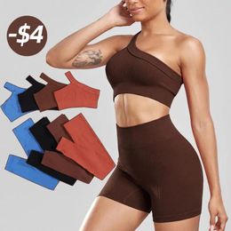 Active Sets ATHVOTAR 2 Pieces Yoga Set Ribbed Sport Outfit For Woman Seamless Fitness Gym High Stretch Women's Sports Suits