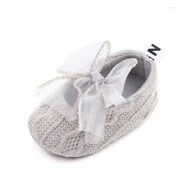 First Walkers Infant Baby Girls Princess Flats With Bowknot Soft Sole Non-Slip Knit Sweet Crib Shoes Mary Jane