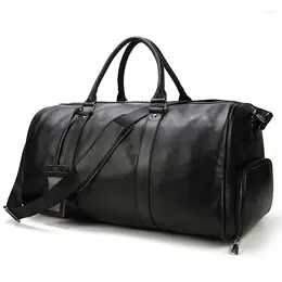 Duffel Bags Mens Genuine Leather Travel Bag Black Fitness With Waterproof Shoe Position Handbag Top Layer Cowhide Crossbody