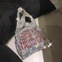 Thank You Sequins Bags Women Small Tote Bags Crystal Bling Fashion Lady Bucket Handbags Vest Girls Glitter Purses Brand Y2204222296