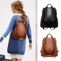 Designer- Womens Leather Backpack Anti Theft Rucksack Zipper Black Brown School Shoulder Bag Large Capacity Travel Bag2779