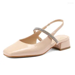 Sandals Women Slingbacks Closed Toe 2024 Summer T- Strap Female Low Square Heel Sandal Apricot Black Ladies Casual Shoes