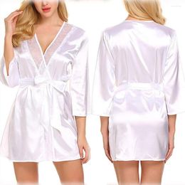 Women's Sleepwear Women Satin Robes Summer Wrap Dressing Gown Bathrobe Nightgown Pyjamas Lace Stitching Silky French Romance Nightwear