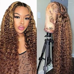 4/27 Coloured Ombre 30 Inch Curly Deep Wave Lace Frontal Wigs 13x6 Front Human Hair Wig For Women